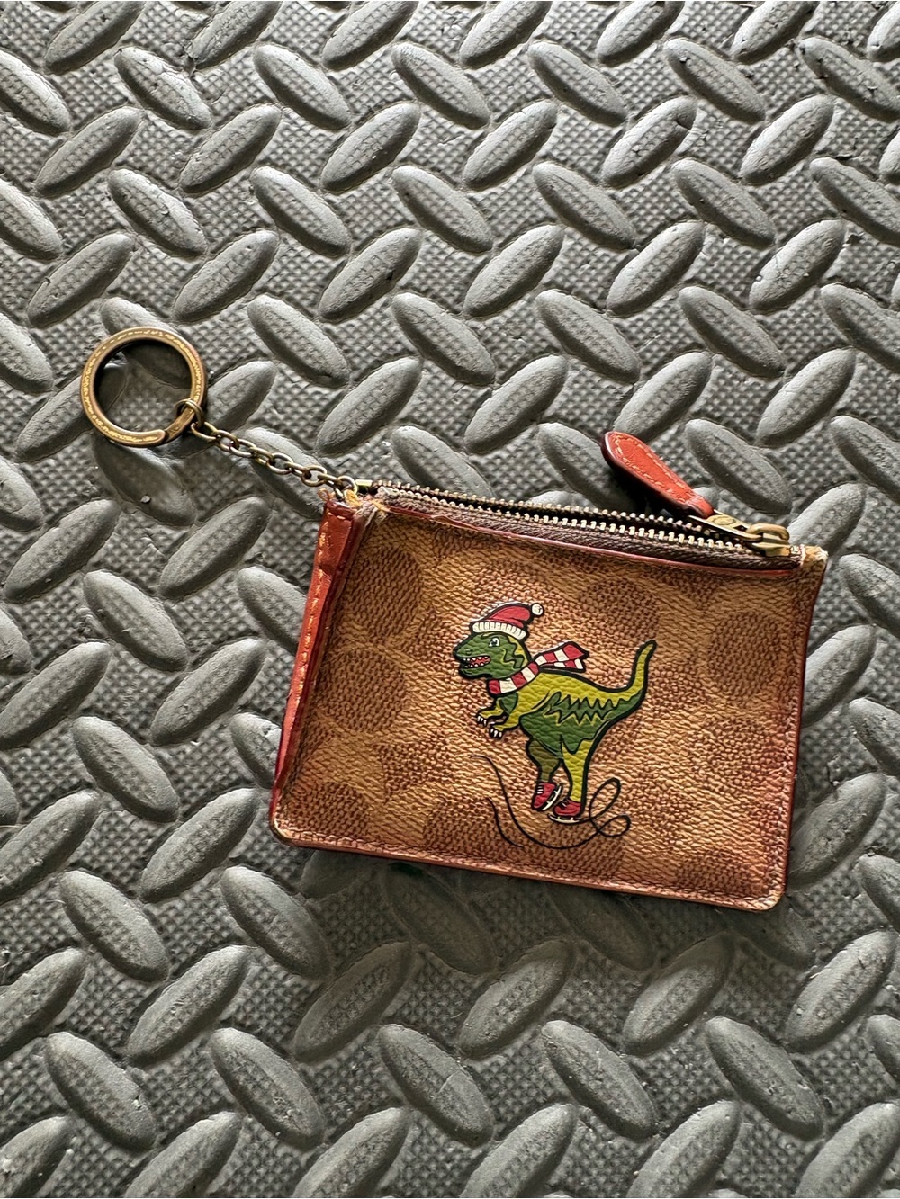 Coach Brown Dino Zip Key Pouch